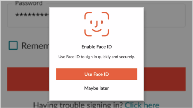 Image of the enable face ID feature