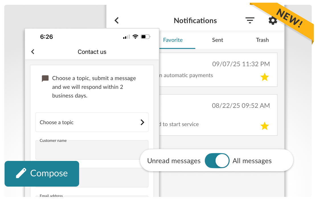 Images of the secure messaging inbox.