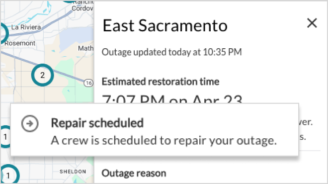 Image of Real-time outage details page