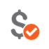 icon of a money sign and a check mark.